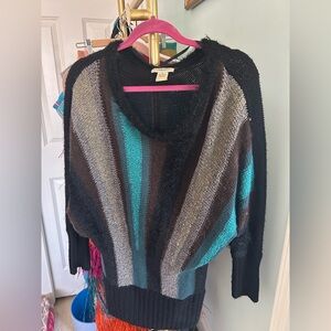 Vertigo Paris Black and Teal Striped Sweater